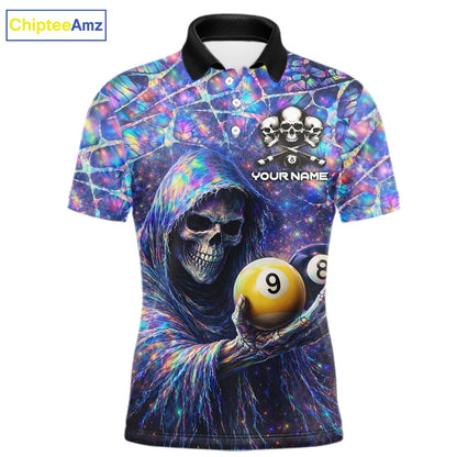 Holographic Grunge Grim Reaper Hold 8 Ball 9 Ball Pool Men Billiard Shirt Custom Billiard Team Attire NYN2704