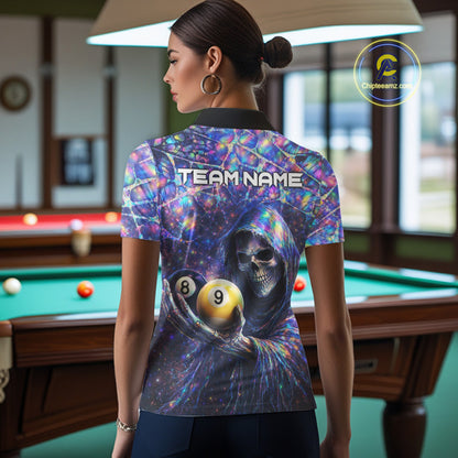 Holographic Grunge Grim Reaper Hold 8 Ball 9 Ball Pool Women Billiard Shirt Custom Billiard Team Attire NYN2704