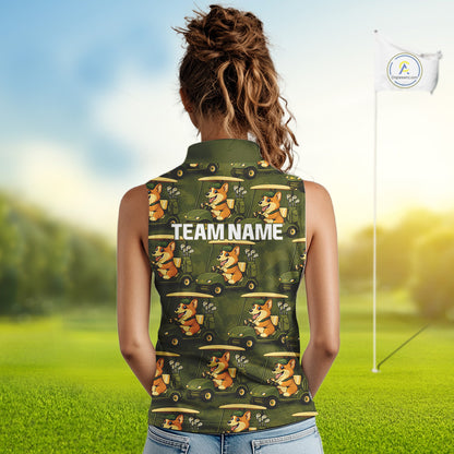 Funny Women Golf Sleeveless Polo Shirt Custom Brown And Green Golfing Dog Pattern Golf Clothing Shirts NYN2872