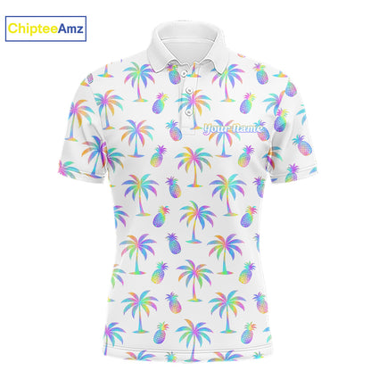 Personalized Tropical Palm Trees Pineapple Men Golf Polo Shirts Holographic Team Golf Clothes NYN2862