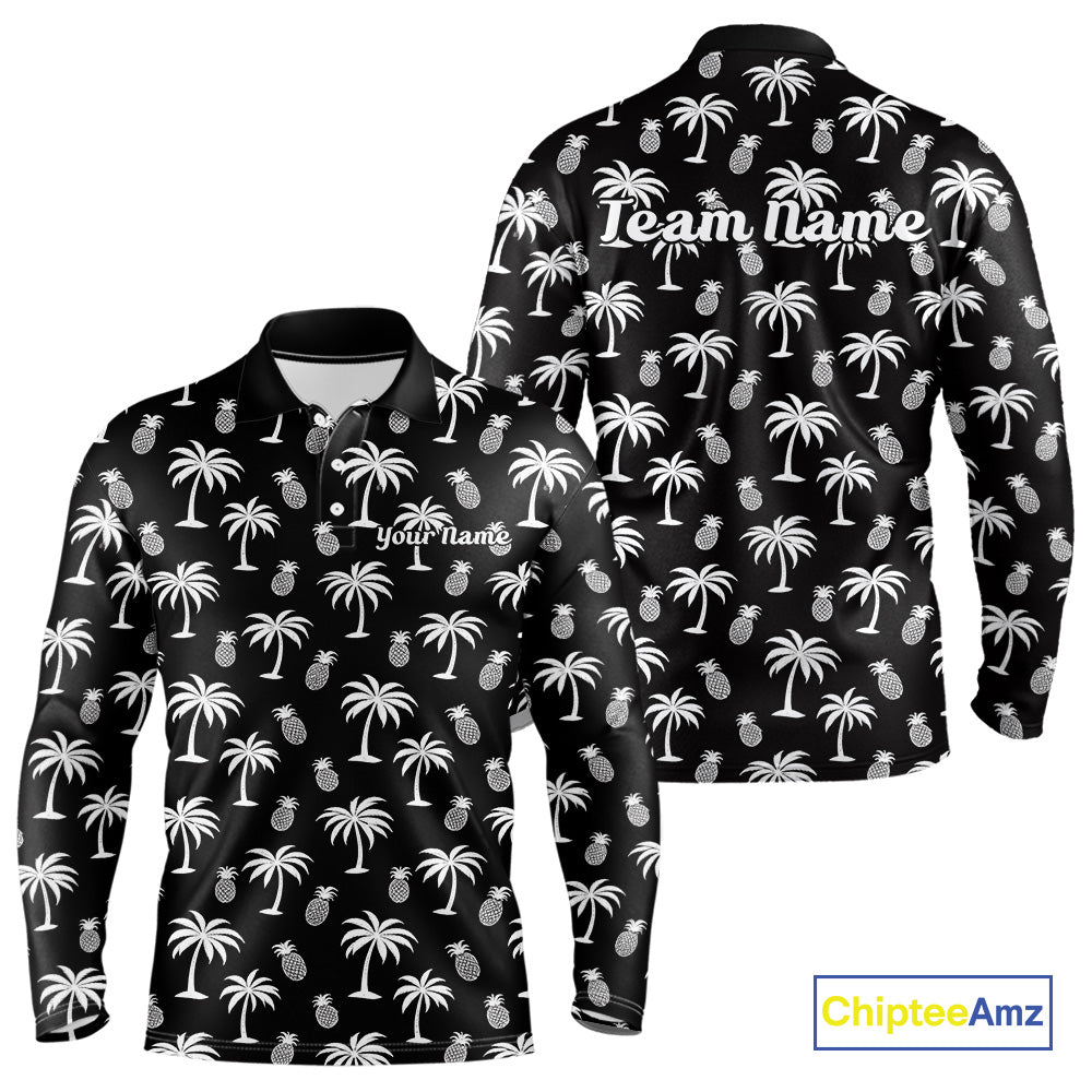 Personalized Tropical Palm Trees Pineapple Men Golf Polo Shirts Black White Team Golf Clothes NYN2863