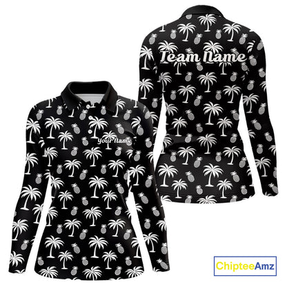 Personalized Tropical Palm Trees Pineapple Women Golf Polo Shirts Black White Team Golf Clothes NYN2863