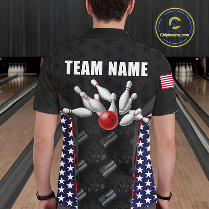 Personalized American Flag Eagle Bowling Shirts For Men Patriotic Bowling Pins And Ball Team Jersey NYN3074