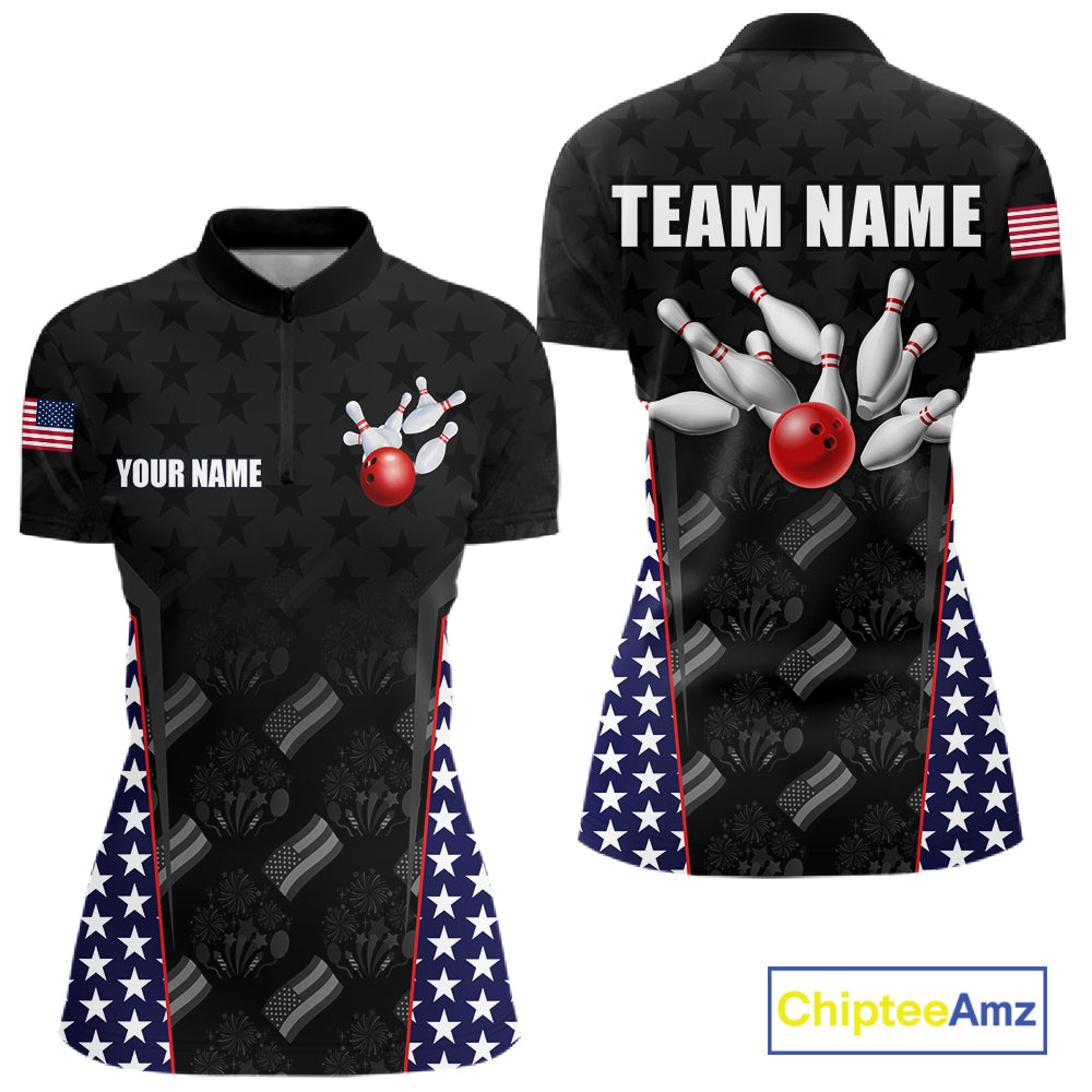 Personalized American Flag Eagle Bowling Shirts For Men Patriotic Bowling Pins And Ball Team Jersey NYN3074