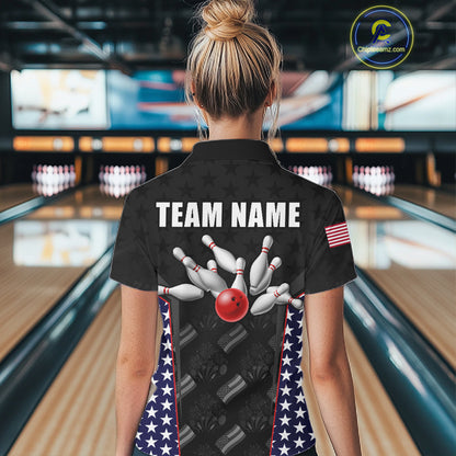 Personalized American Flag Eagle Bowling Shirts For Men Patriotic Bowling Pins And Ball Team Jersey NYN3074