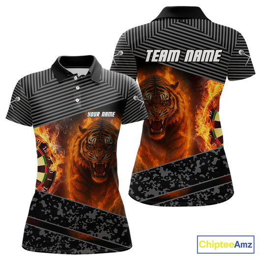Custom Women's Darts Shirts With Fiery Tiger & Flaming Dartboard, Darts Jersey NYN0299