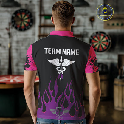 Purple Flaming & Wings Dart Arrow Men's Pink Darts Shirt - Custom Name For Players NYN0565