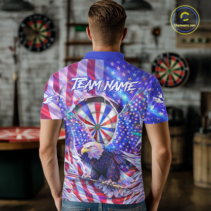 Funny Eagle Freedom Patriotic Darts Polo Shirt For Men Custom Holographic US Flag Dart Jerseys NYN2520