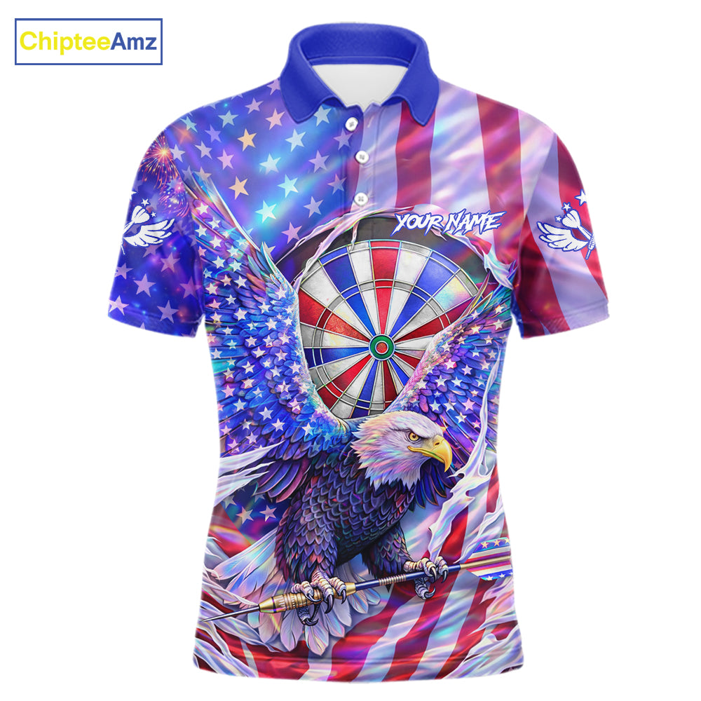 Funny Eagle Freedom Patriotic Darts Polo Shirt For Men Custom Holographic US Flag Dart Jerseys NYN2520