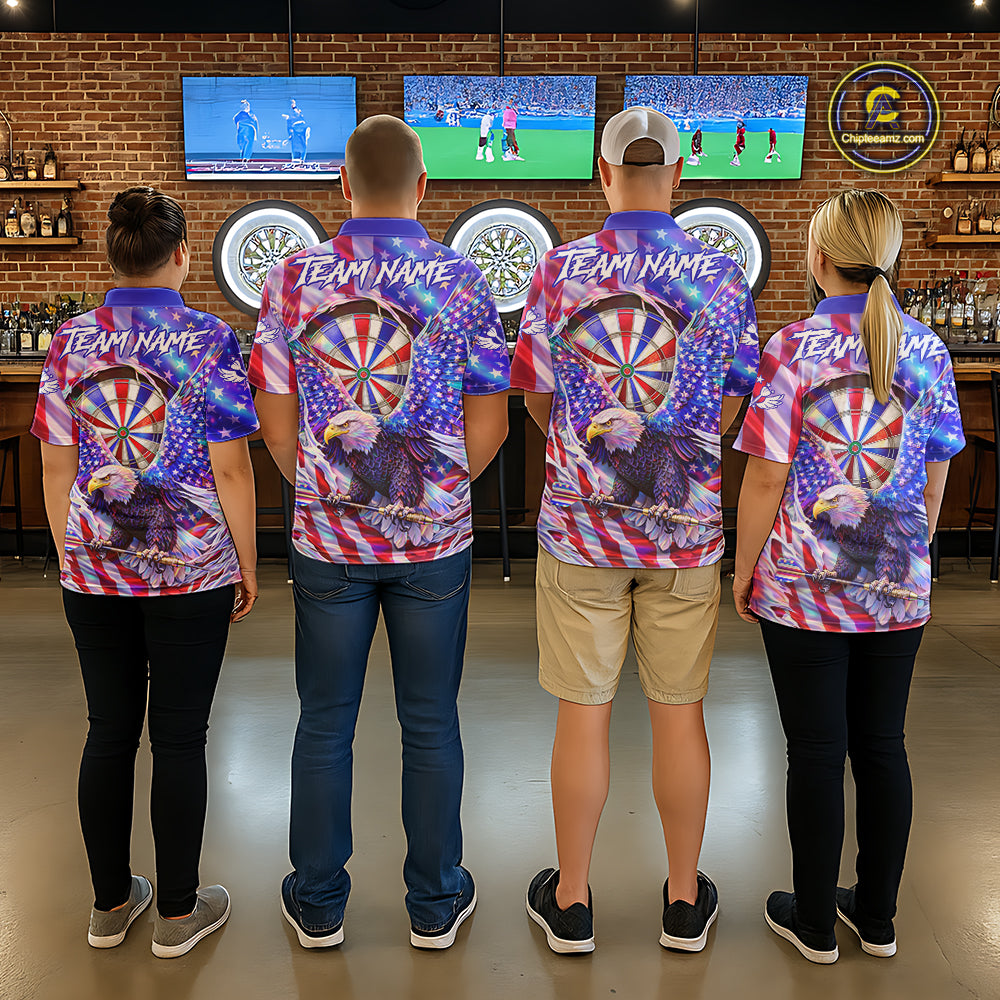 Funny Eagle Freedom Patriotic Darts Polo Shirt For Women Custom Holographic US Flag Dart Jerseys NYN2520