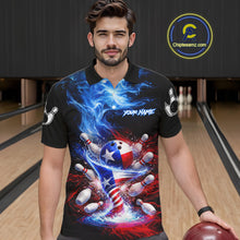 Load image into Gallery viewer, Personalized Fire Flame Texas Flag Tornado Bowling Team Shirts For Men Patriotic Bowling Gifts NYN2722