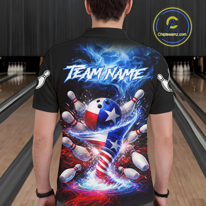 Personalized Fire Flame Texas Flag Tornado Bowling Team Shirts For Men Patriotic Bowling Gifts NYN2722