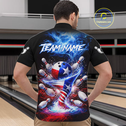 Personalized Fire Flame Texas Flag Tornado Bowling Team Shirts For Men Patriotic Bowling Gifts NYN2722