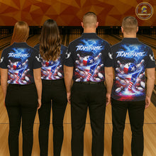 Load image into Gallery viewer, Personalized Fire Flame Texas Flag Tornado Bowling Team Shirts For Men Patriotic Bowling Gifts NYN2722