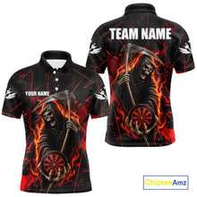 Load image into Gallery viewer, Fire Flame Red Grim Reaper Darts Polo &amp; 1/4-Zip Shirt Custom Red Grunge Dart Jersey For Men NYN3083