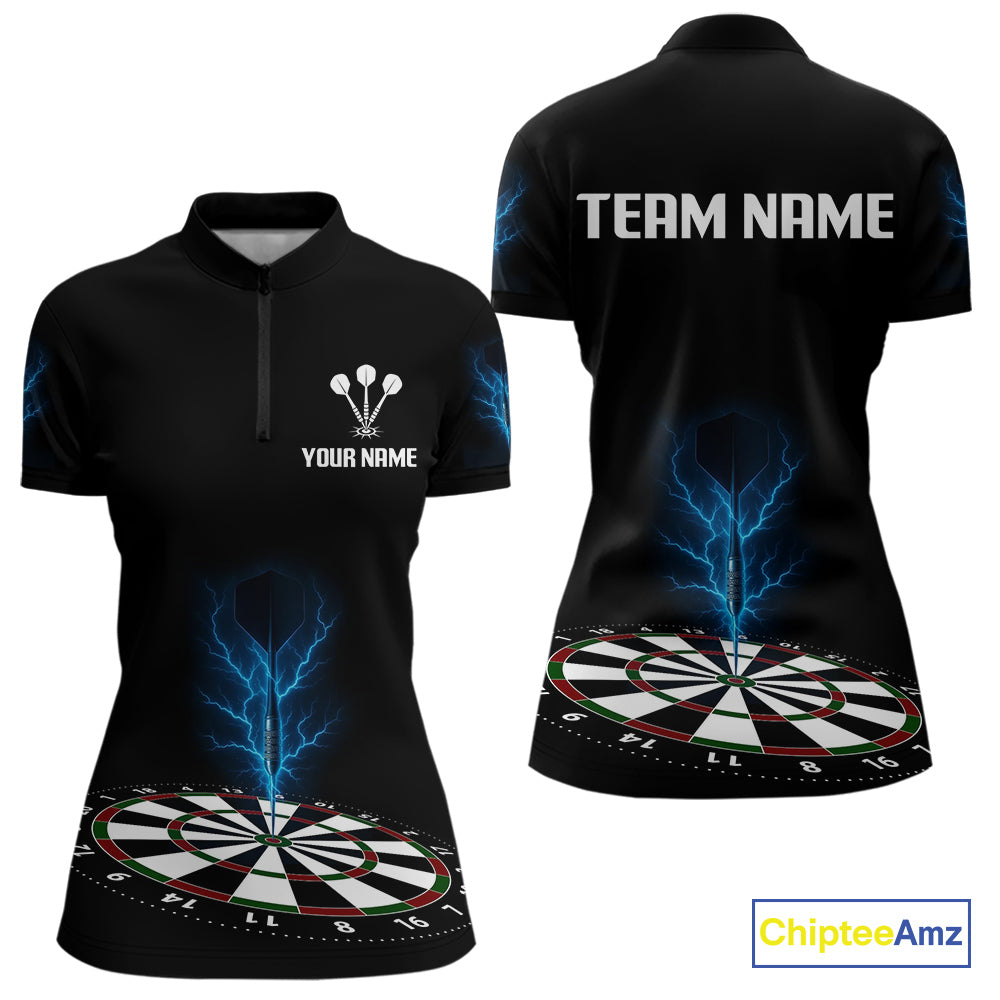 Women’s Darts Team Shirt Colorful Dartboard With Navy Thunder Lightning Dart Arrow NYN0301