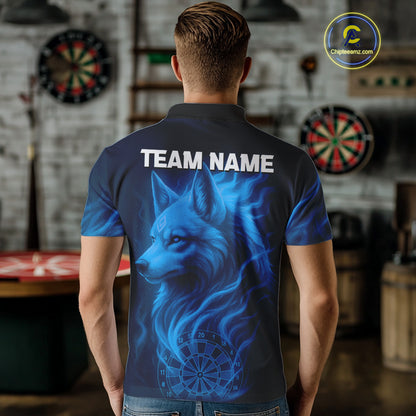 Blue Flaming Wolf Dartboard Darts Shirt For Men - Custom Team Jersey For Players NYN0575