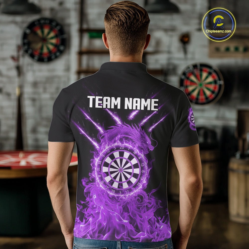 Custom Lightning Dragon Purple Flames Dartboard Dart Men Polo Jerseys Dart Team Shirt NYN1704