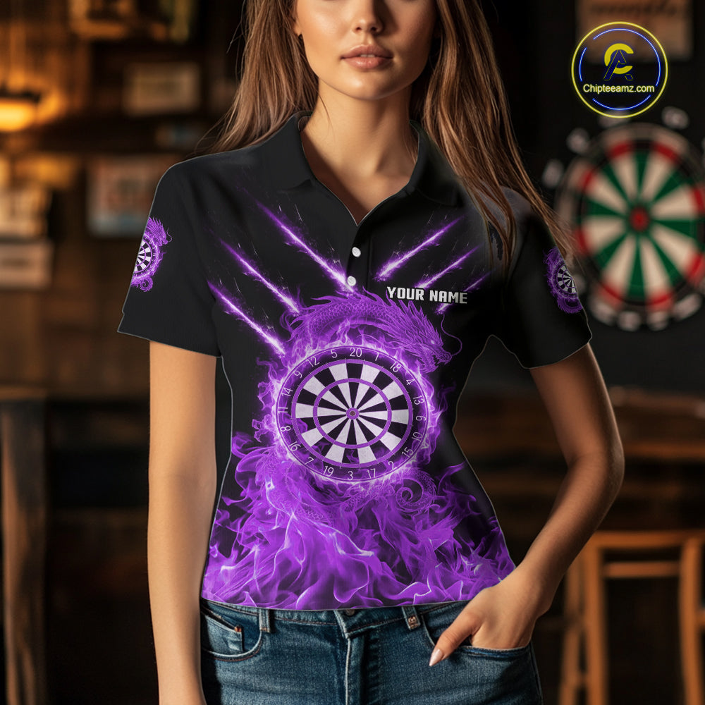 Custom Lightning Dragon Purple Flames Dartboard Dart Women Polo Jerseys Dart Team Shirt NYN1704