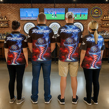 Load image into Gallery viewer, Blue &amp; Red US Flag Dartboard Tornado Men Darts Quarter-zip Shirt Custom Patriotic Dart Team Jerseys NYN2524