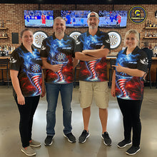 Load image into Gallery viewer, Blue &amp; Red US Flag Dartboard Tornado Men Darts Quarter-zip Shirt Custom Patriotic Dart Team Jerseys NYN2524
