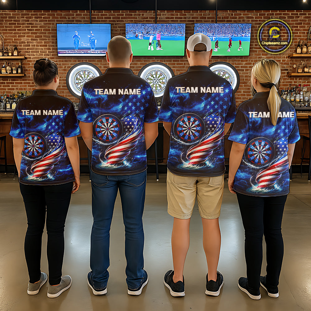 American Flag Dartboard Tornado Men Darts Polo Shirt Custom Patriotic Funny Dart Team Jerseys NYN2525