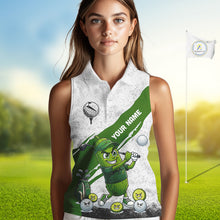 Load image into Gallery viewer, Funny Pickle Womens Golf Sleeveless Polo Shirt Custom Green And White Grunge Clothing Golf Tops NYN3261