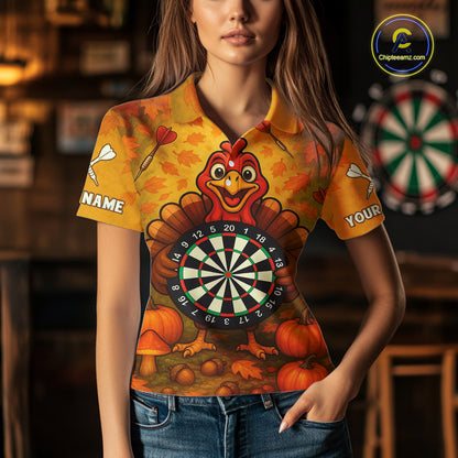 Custom Funny Turkey Dartboard Dart Polo Shirt For Women Autumn Thanksgiving Dart Jersey NYN1457