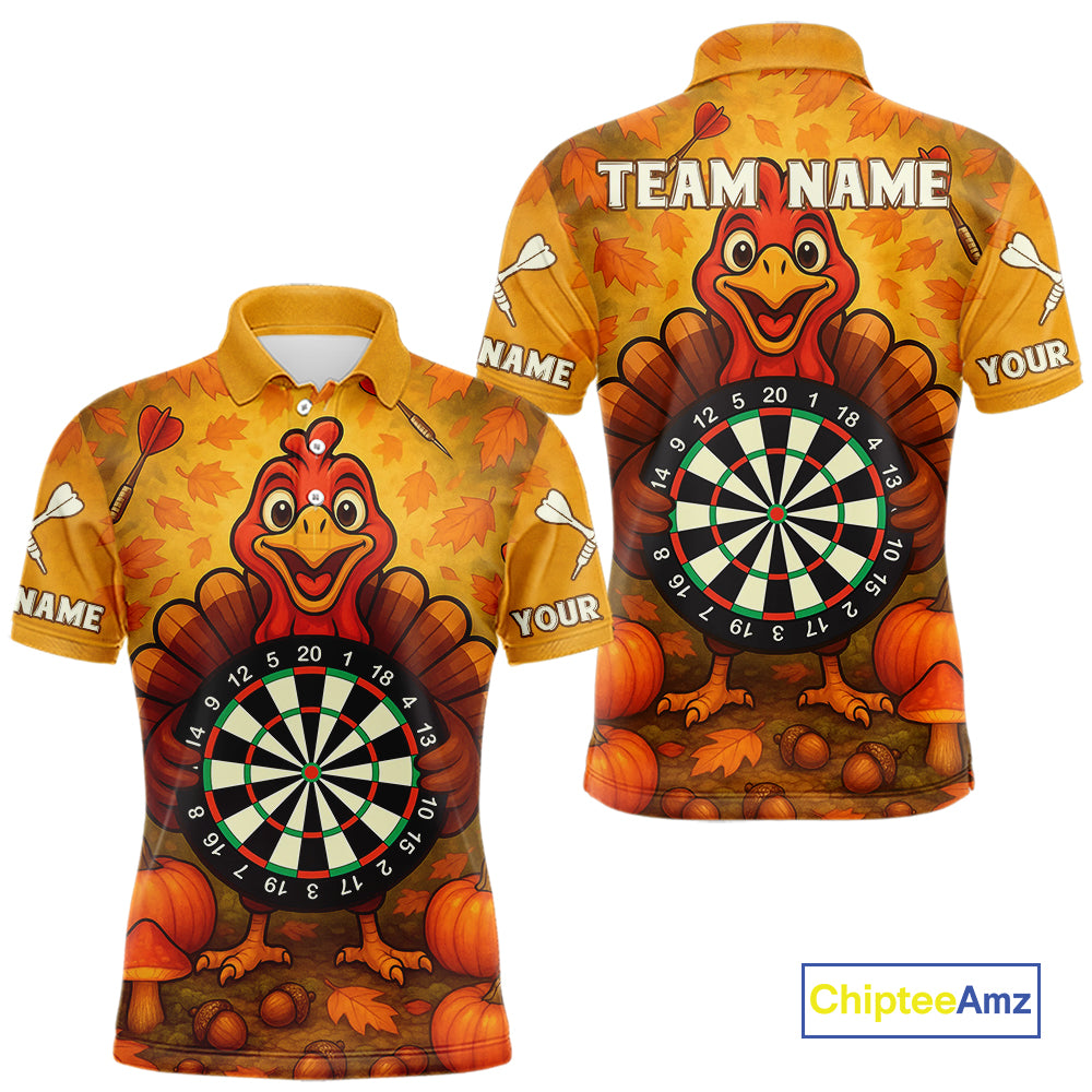 Custom Funny Turkey Dartboard Dart Polo Shirt For Men Autumn Thanksgiving Dart Jersey NYN1457