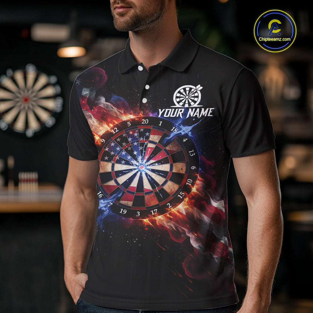 Custom Colorful US Flag Smoke Dartboard Men Darts Polo Shirt Patriotic Dart Gifts NYN1992