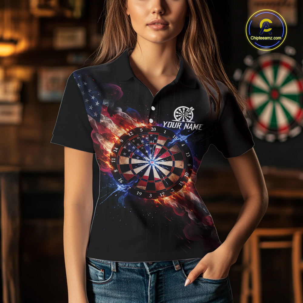 Custom Colorful US Flag Smoke Dartboard Women Darts Polo Shirt Patriotic Dart Gifts NYN1992
