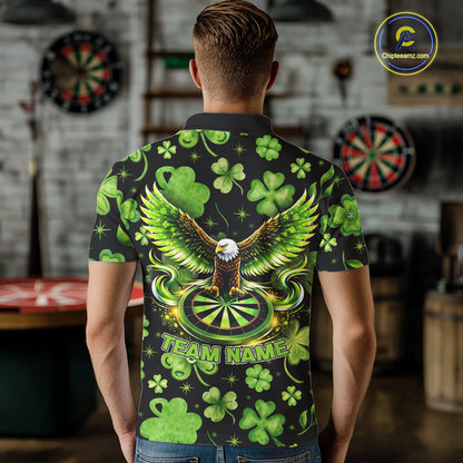 Funny Eagle Dartboard Shamrock Men Darts Polo Shirt Custom St Patrick's Day Darts Team Jersey NYN2531