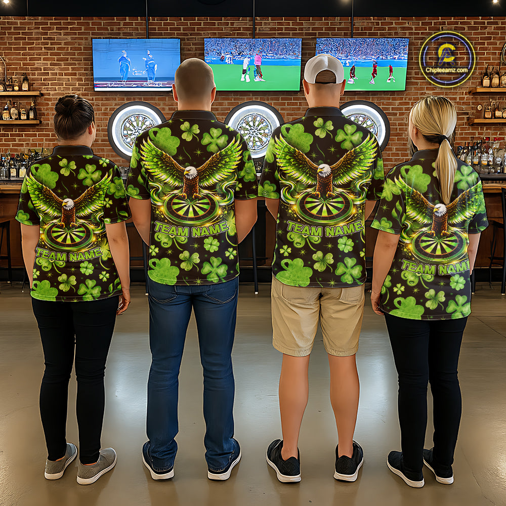 Funny Eagle Dartboard Shamrock Men Darts Polo Shirt Custom St Patrick's Day Darts Team Jersey NYN2531