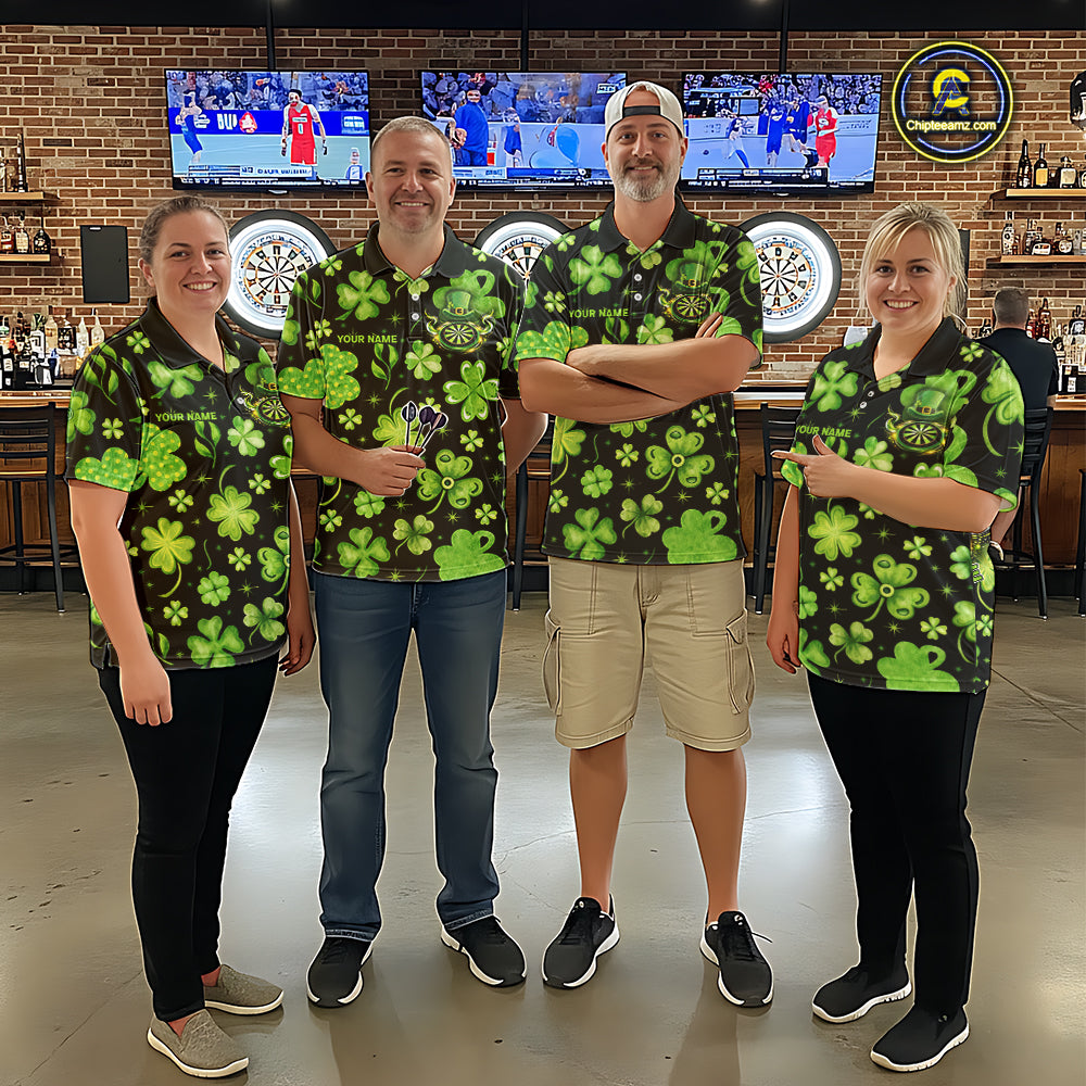 Funny Eagle Dartboard Shamrock Men Darts Polo Shirt Custom St Patrick's Day Darts Team Jersey NYN2531