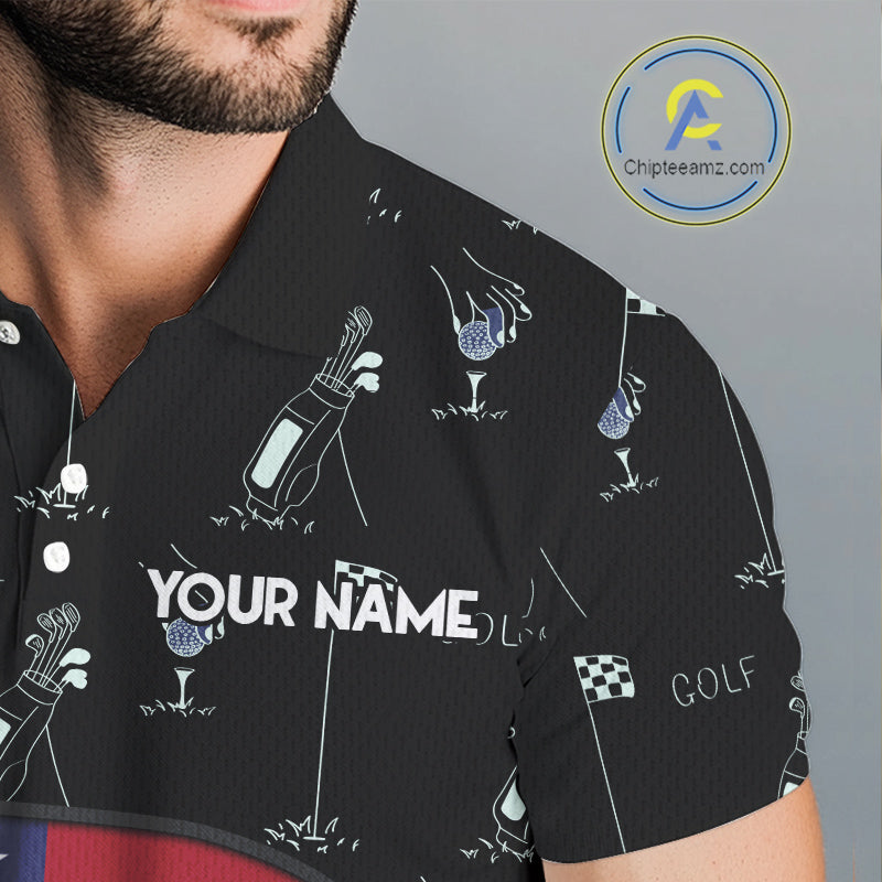 Personalized American Flag Mens Golf Polo Shirts Custom Patriotic Golf Ball Team Jerseys NYN3096