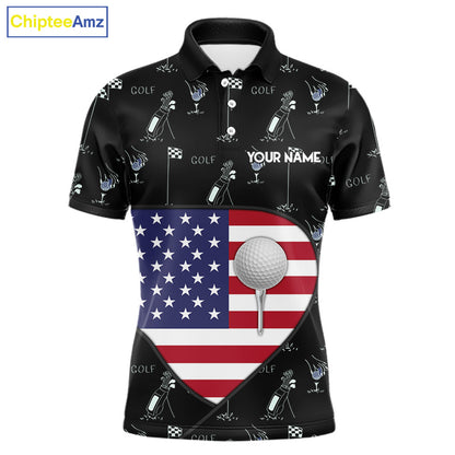 Personalized American Flag Mens Golf Polo Shirts Custom Patriotic Golf Ball Team Jerseys NYN3096