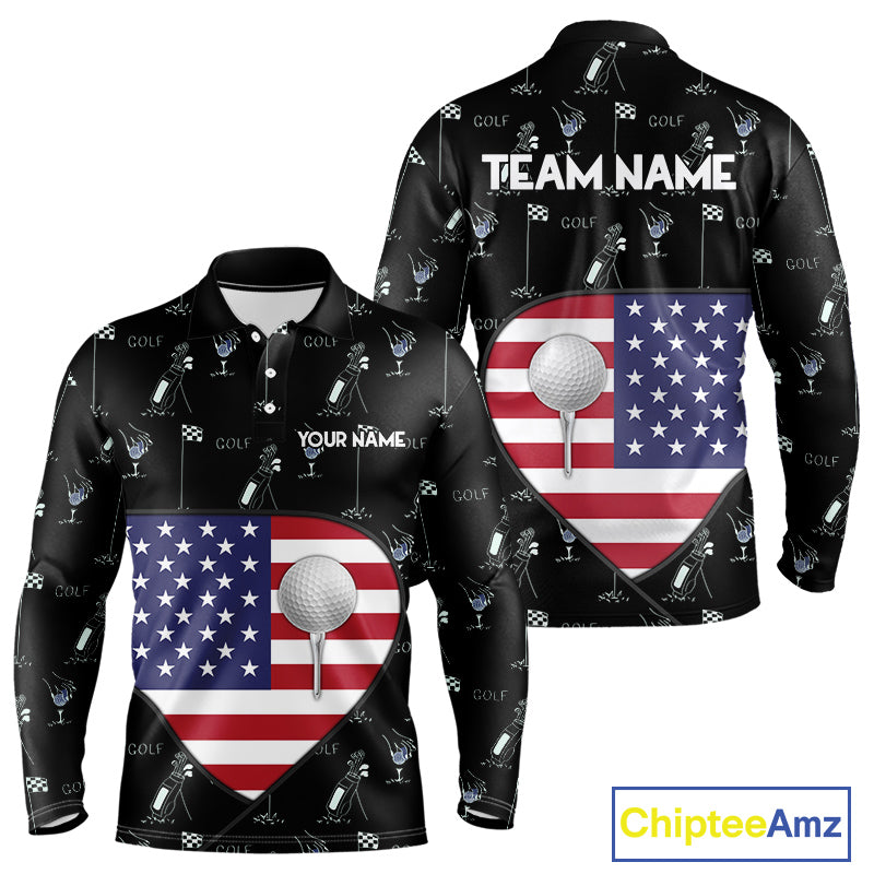 Personalized American Flag Mens Golf Polo Shirts Custom Patriotic Golf Ball Team Jerseys NYN3096