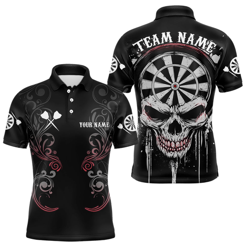 Personalized Skull Black Grunge Polo & 1/4 Zip Darts Shirt For Men, Dart Team Jerseys NYN0005
