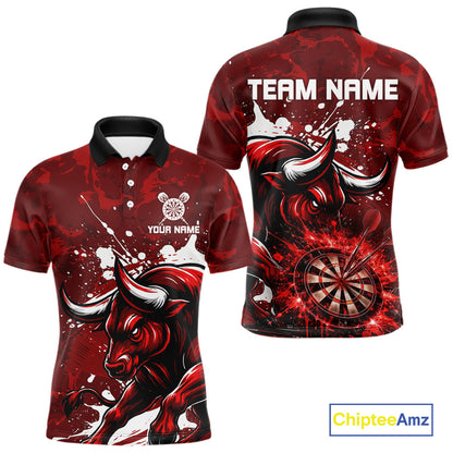 Custom White And Red Splatter Darts Polo & 1/4 Zip Shirt For Men Funny Bull Darts Team Jerseys NYN2891