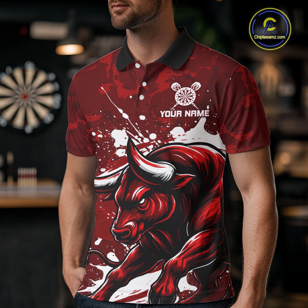 Custom White And Red Splatter Darts Polo & 1/4 Zip Shirt For Men Funny Bull Darts Team Jerseys NYN2891