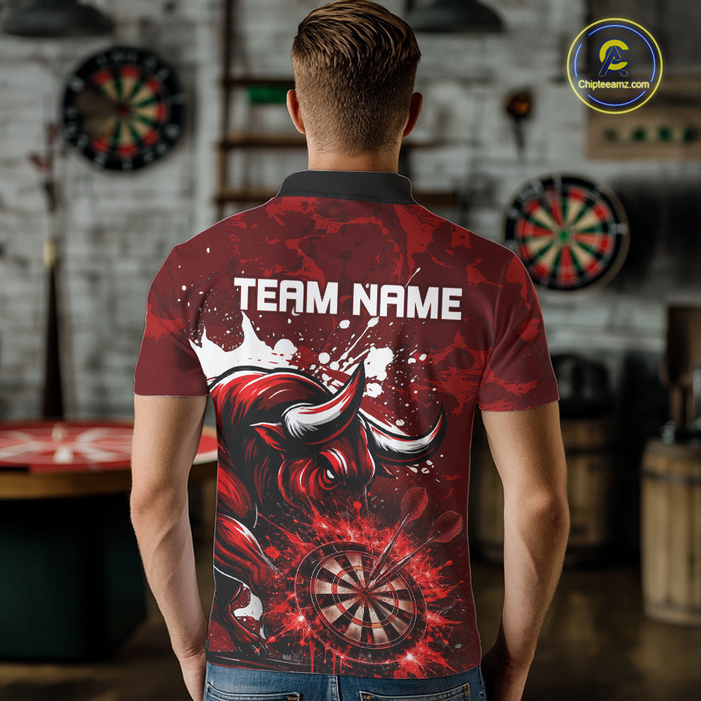 Custom White And Red Splatter Darts Polo & 1/4 Zip Shirt For Men Funny Bull Darts Team Jerseys NYN2891