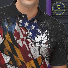 Load image into Gallery viewer, Male bowler wearing Maryland patriotic bowling jersey, custom US flag bowling shirt