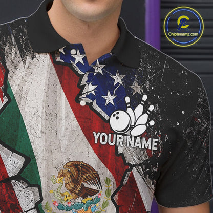 Male bowler wearing Mexican patriotic bowling jersey, custom bowling team shirt