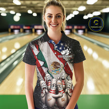 Load image into Gallery viewer, Female bowler wearing Mexican patriotic bowling jersey, custom bowling team shirt