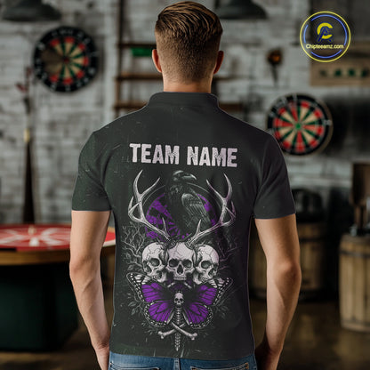 Purple Skulls Butterfly Grunge Dartboard Custom Darts Polo Shirt For Men Retro Dart Gifts NYN2003
