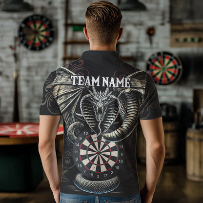 Personalized Grey Skull Dragon Polo & Quarter-Zip Dart Shirts For Men, Custom Dart Jerseys NYN0012