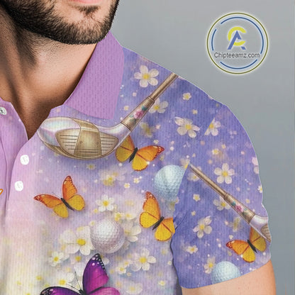 Colorful Butterfly Mens Golf Polo Shirt Custom Name Floral Watercolor Golf Shirts NYN2905