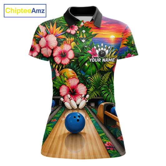 Monstera Women Bowling Polo Shirt Custom Summer Tropical Youth Bowling Shirts