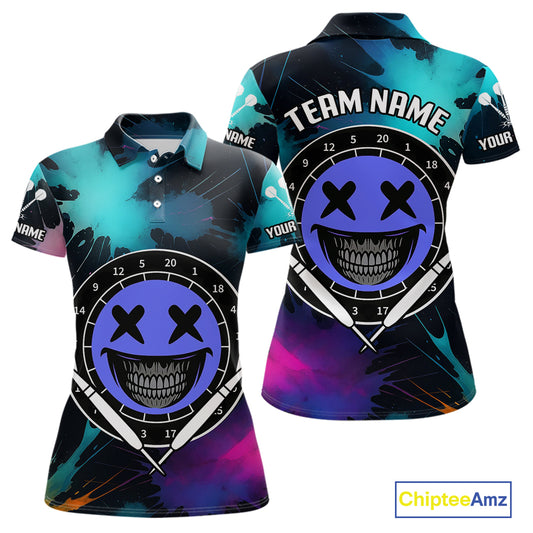 Smile Face Dartboard Custom Funny Colorful Women's Dart Polo Shirts, Dart Team Jerseys NYN0790