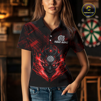 Red Skull Lightning Thunder Grunge Dartboard Custom Women Polo Darts Shirt Dart Gifts NYN2013
